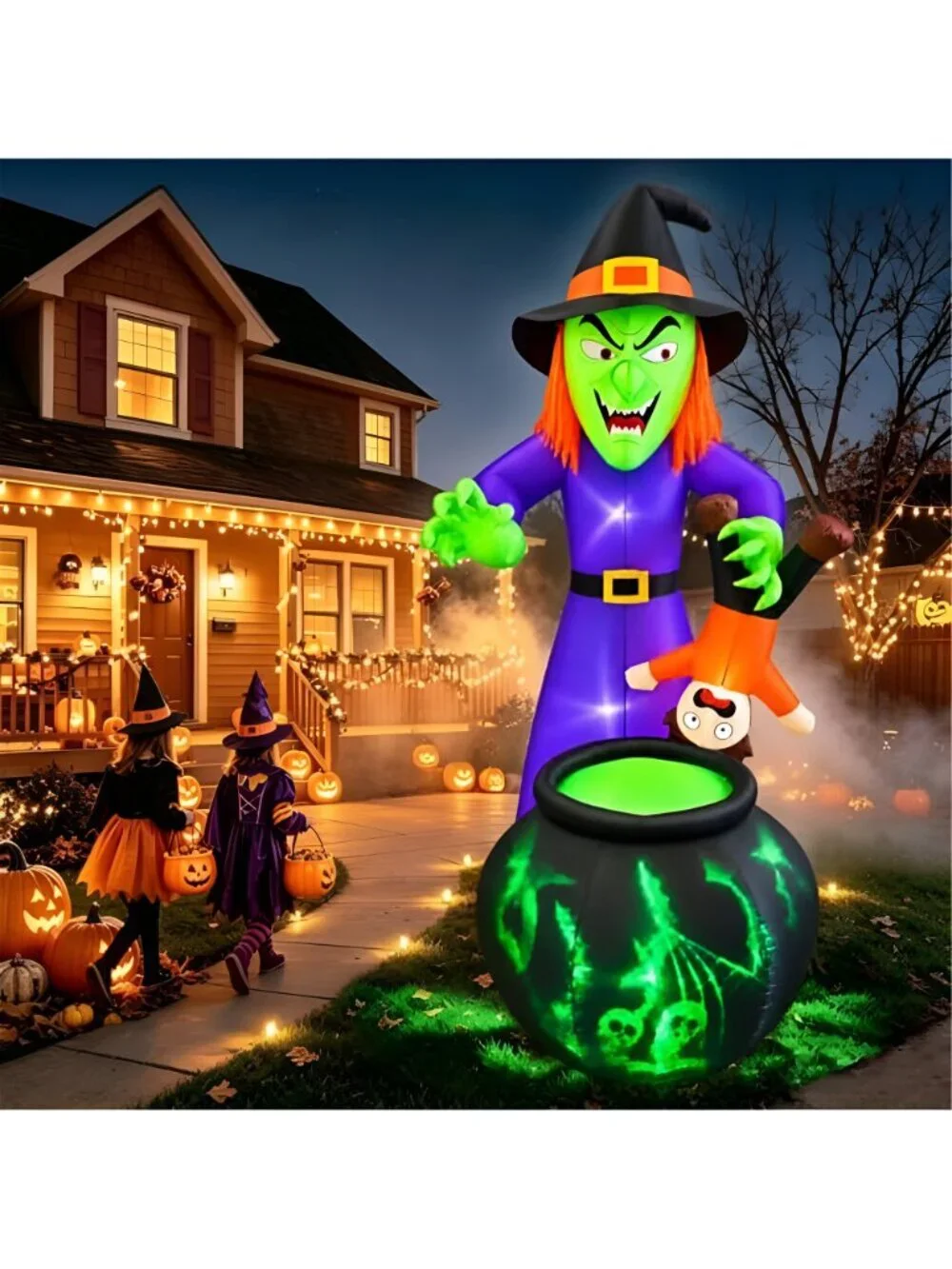 SEASONBLOW 6 FT Halloween Inflatables Witch with Child Outdoor Decorations